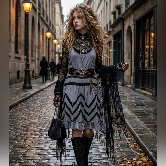 Intimately By Free People Dresses & Skirts - Free People Voile Lace Trapeze Slip Dress Iron Grey SP EUC Whimsigoth AHS Rare